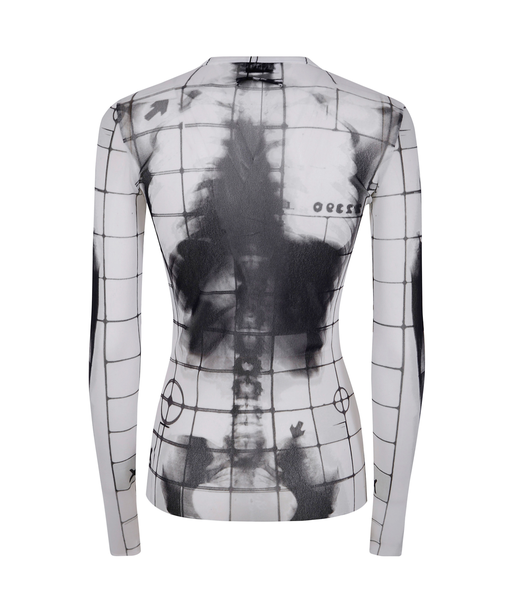 Jean Paul Gaultier Mesh Crew Neck "squeletor" Printed Top In Gray