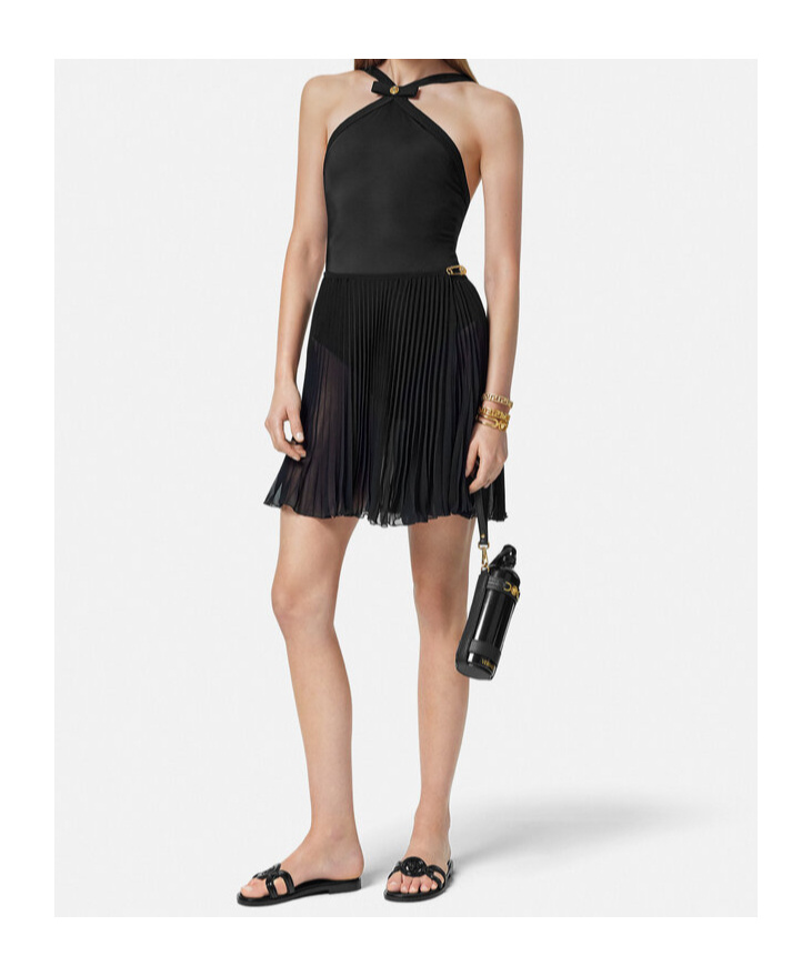 Versace Safety Pin Cover-up Pleated Skirt In Black