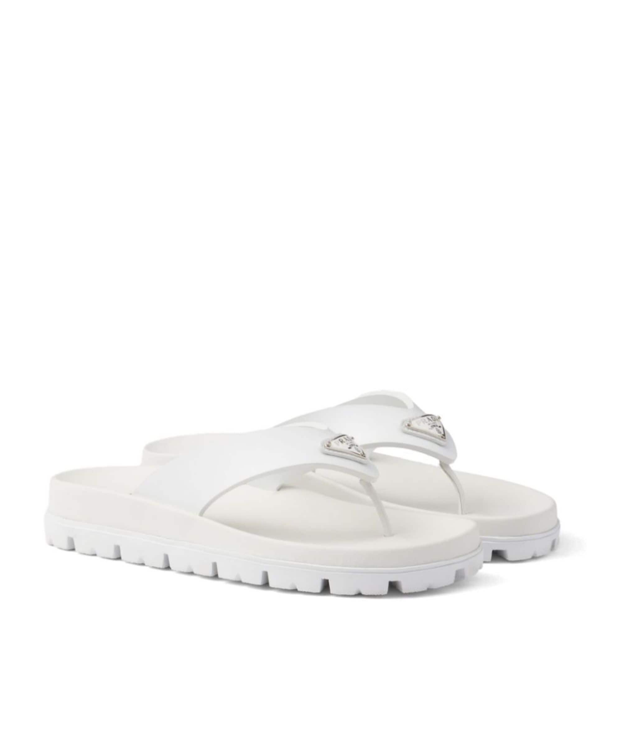 Prada Triangle-logo Flip Flops In White
