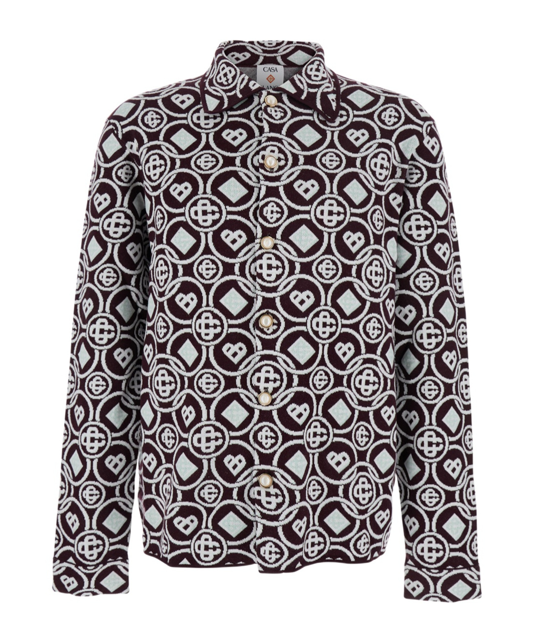 Casablanca Men Bordeaux Shirt With Classic Collar And All-over Monogram In Cotton Man In Black