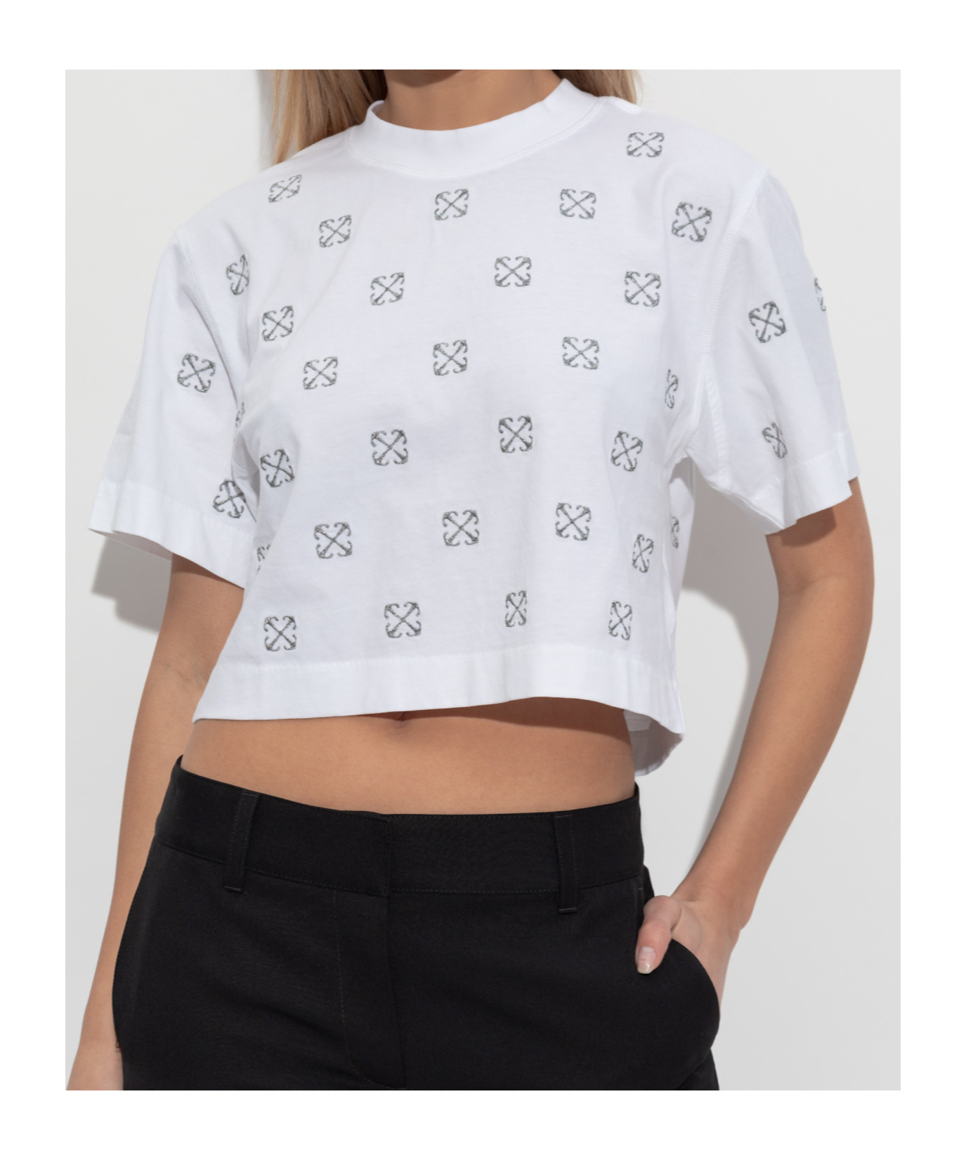 Off-white Monogram-embroidered Cropped T-shirt In White