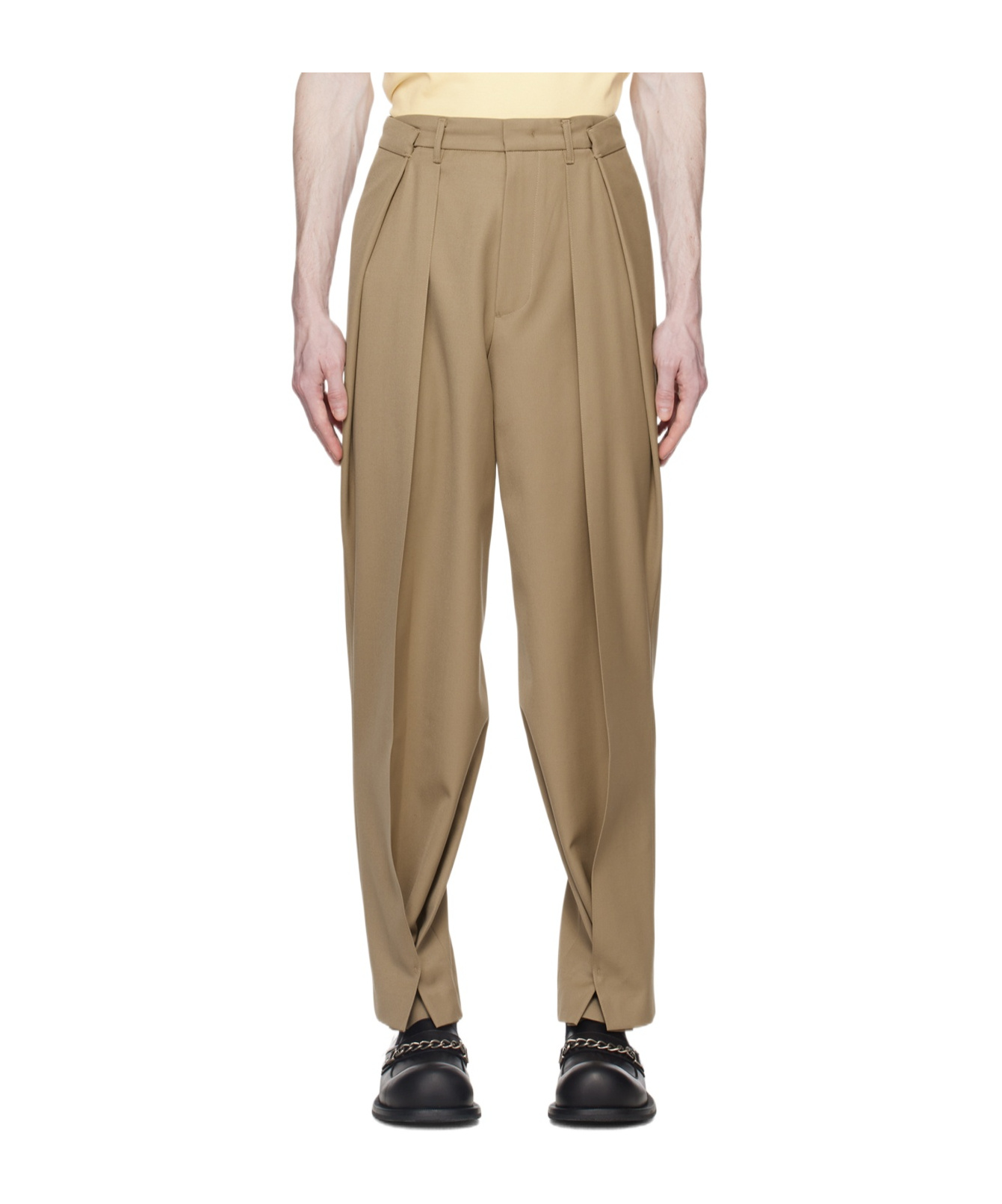 Ader Error Belt Loop Zipper Casual Pants In Brown