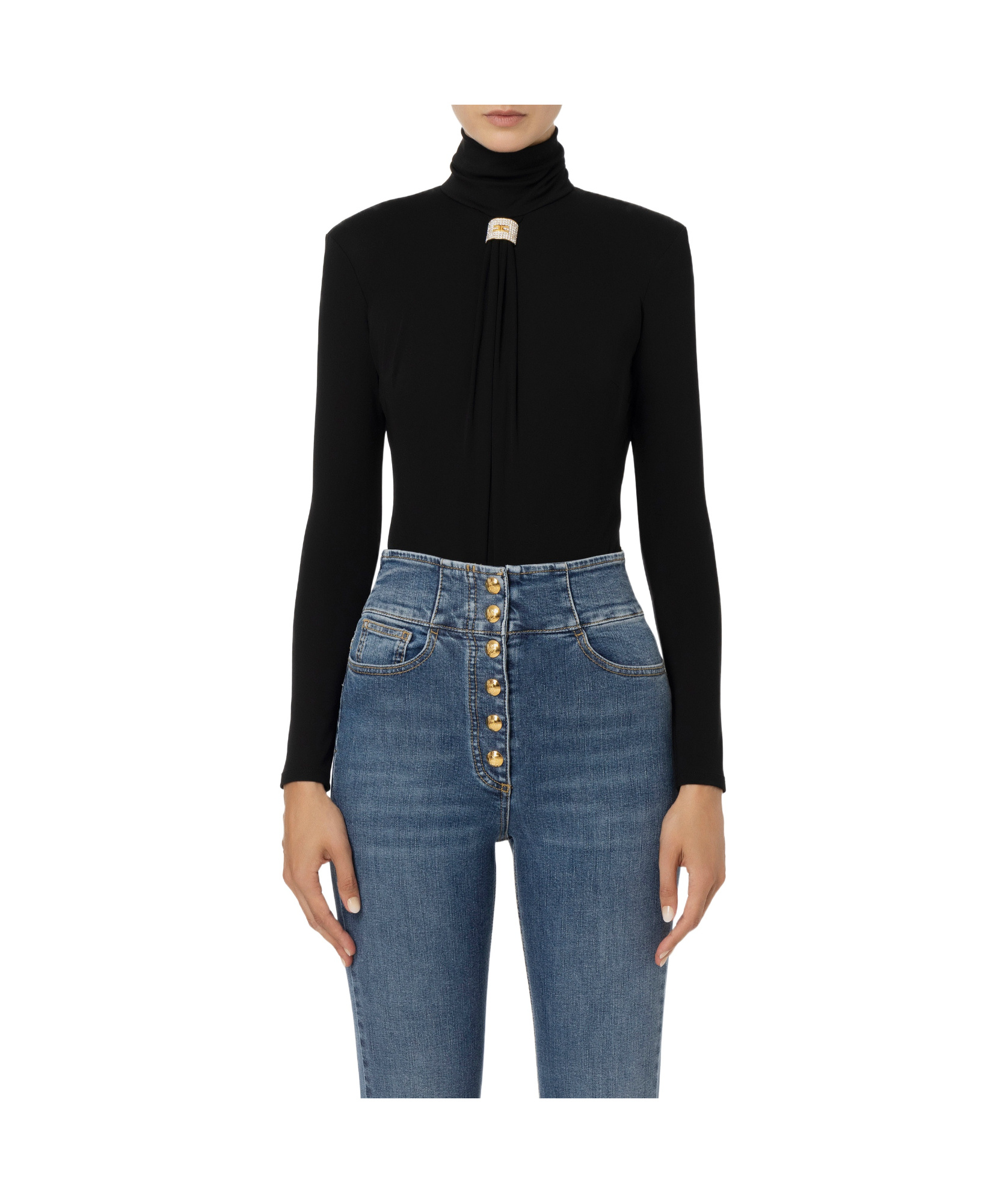 Elisabetta Franchi Logo Board Long-sleeved Jumpsuit In Black