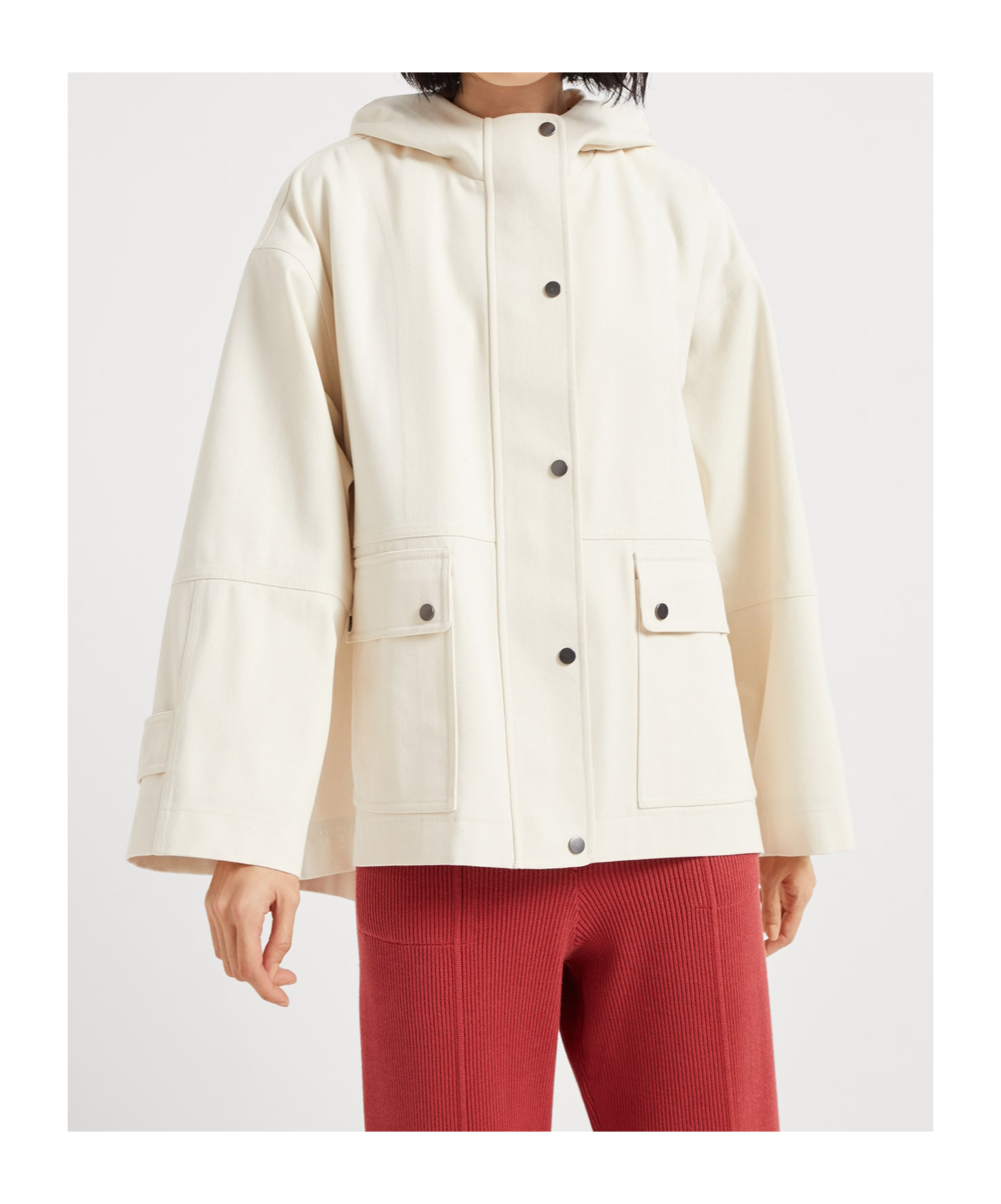 Brunello Cucinelli Hooded Canvas Waterproof Jacket In White
