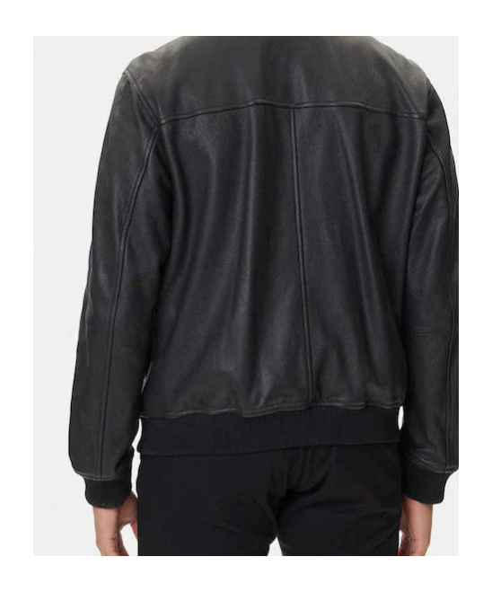 Hugo Boss Long-sleeved Leather Jacket In Black