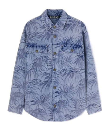 Palm Angels Palm Jacqured Denim Shirt In Blue