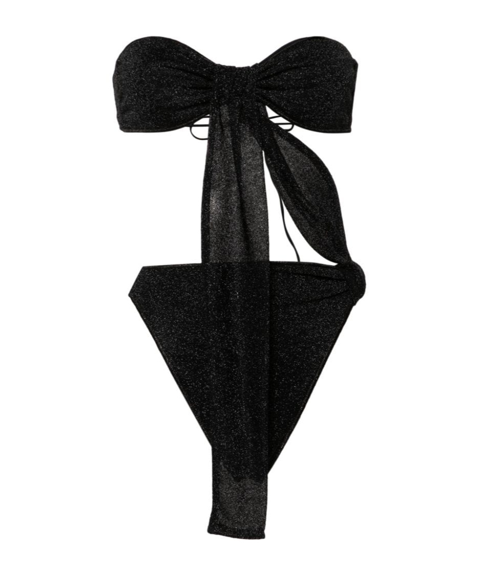 Oseree Glitter Bandeau Cut-out Swimsuit In Black