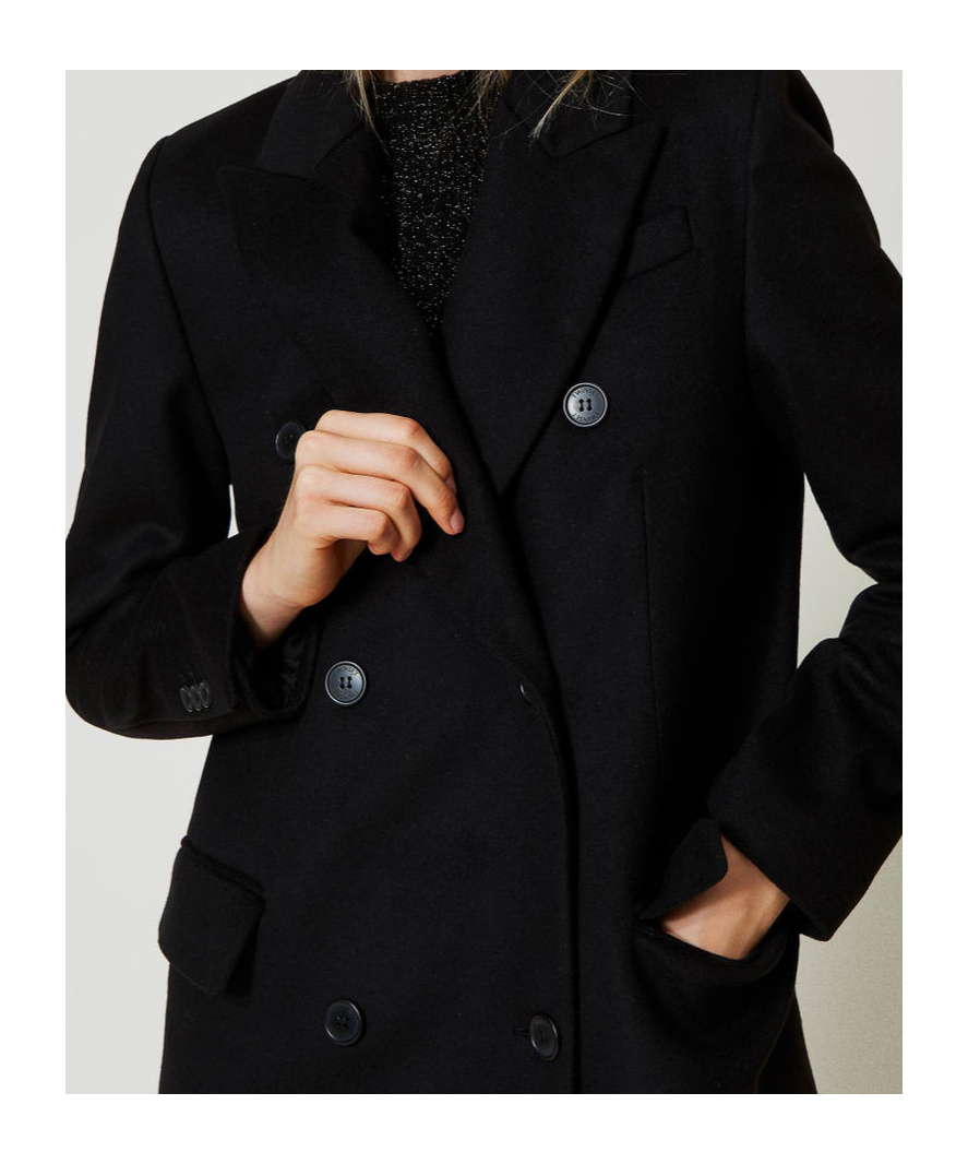 Twinset Double-breasted Coat In Black