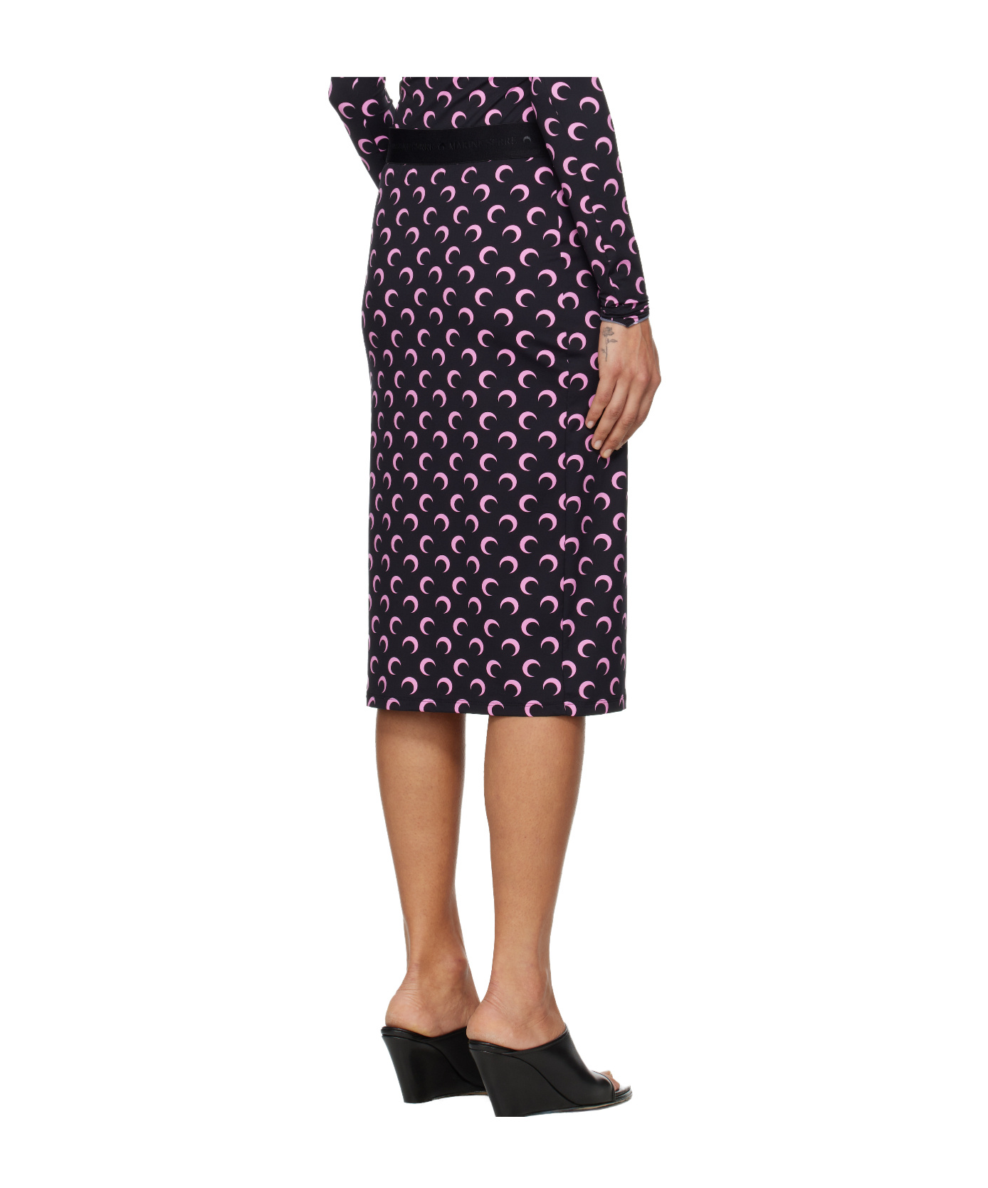 Marine Serre Black Moon Printed Jersey Midi Skirt In Multi