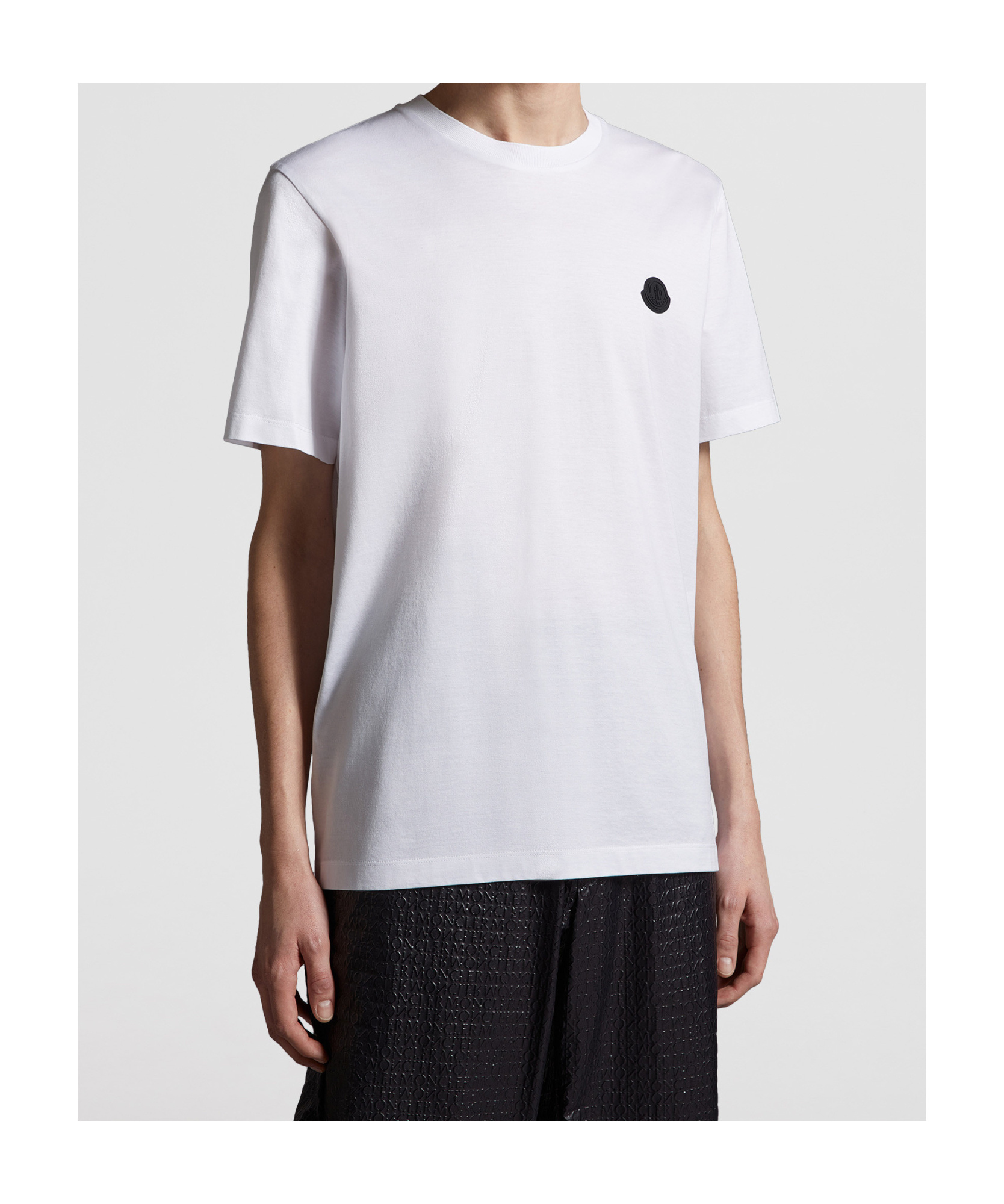 Shop Moncler Vertical Back Logo Cotton T-shirt In White