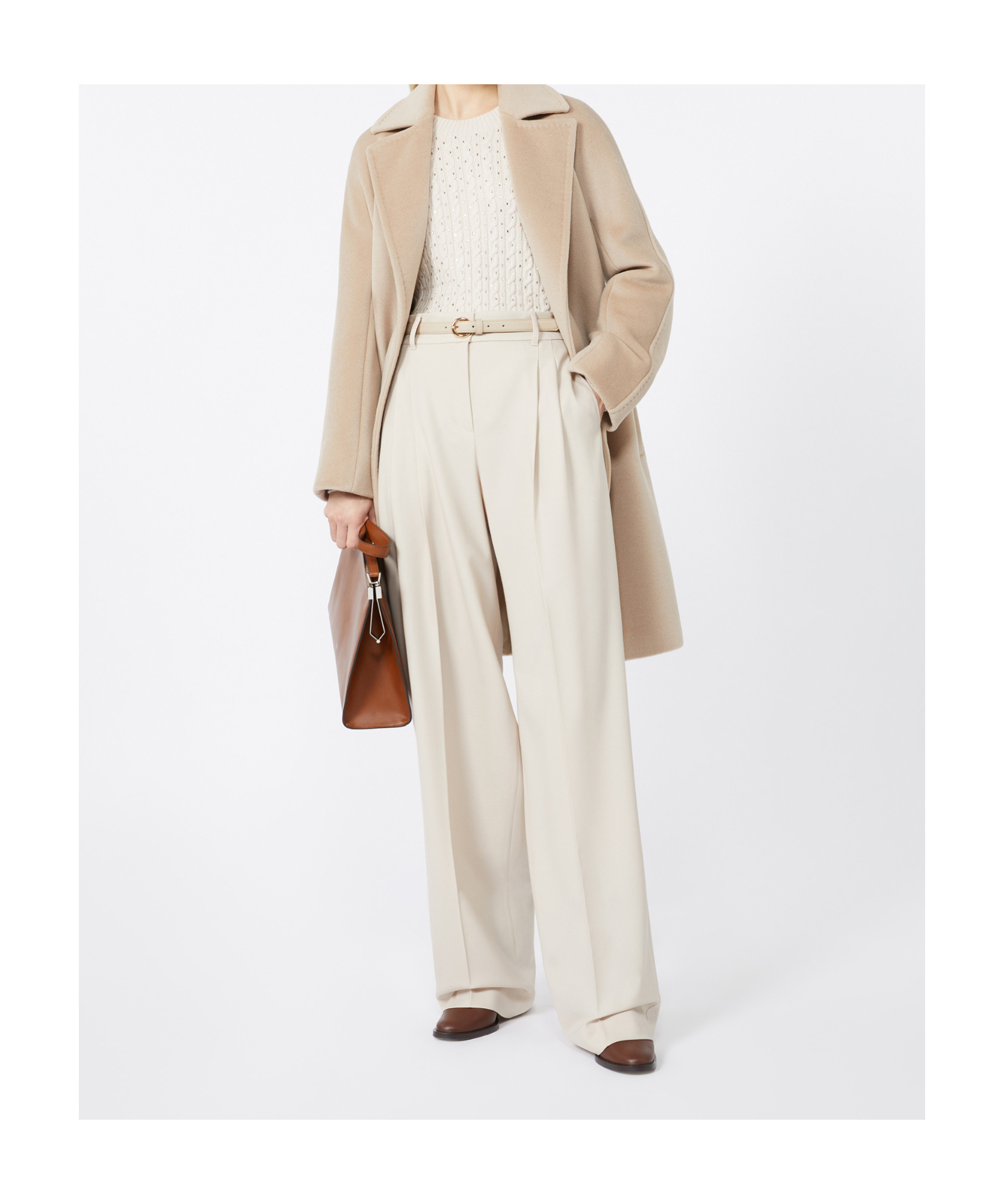 Max Mara Studio Long-sleeved Belted Coat In Neutral