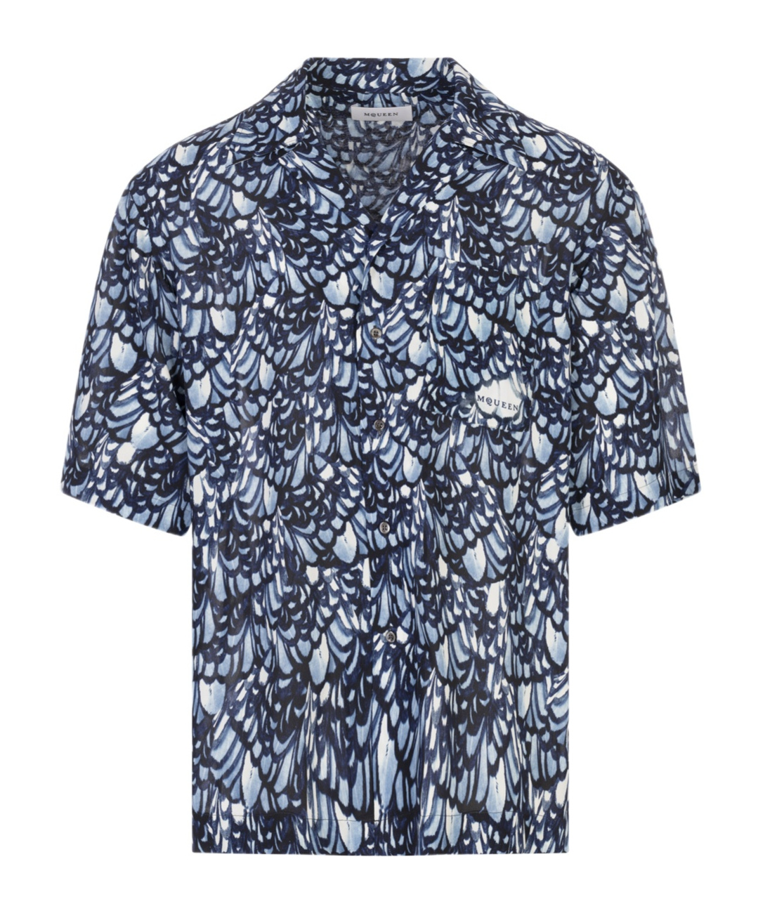 Alexander Mcqueen Mcqueen Feather Print Boxy Camp Shirt In Black