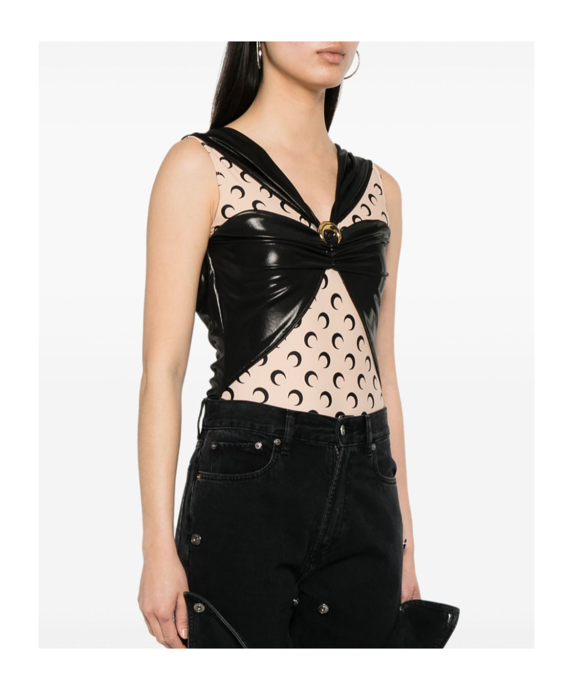 Marine Serre Draped Viscose Bodysuit In Black