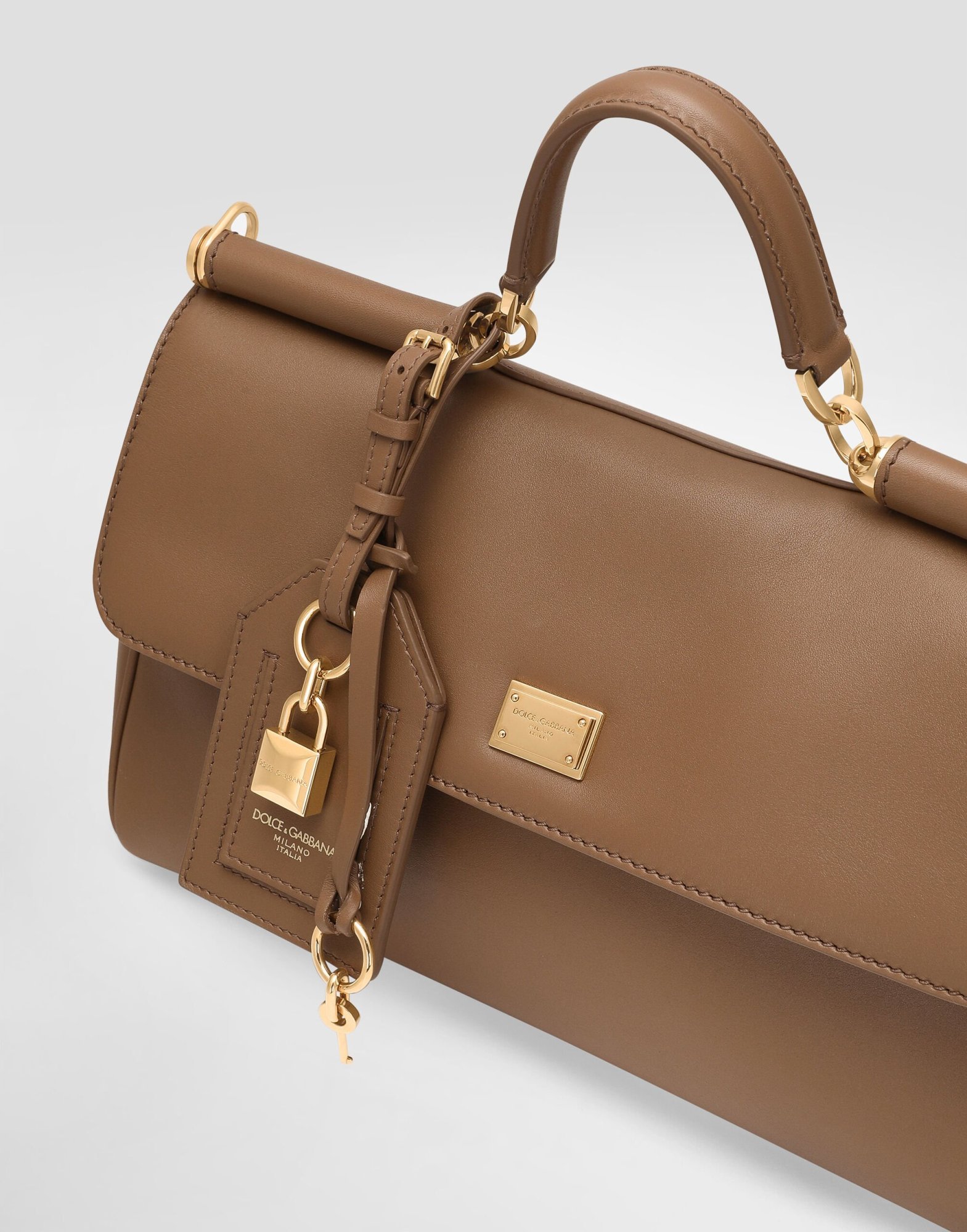 Dolce & Gabbana Handbag Soft Leather Padlock Detail In Neutral