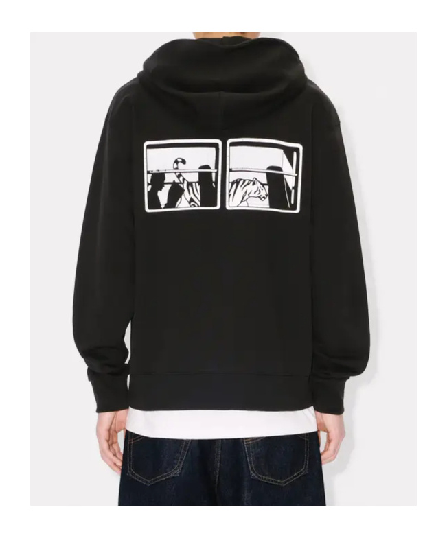 Kenzo Hooded Sweater With Graphic Print And Pockets In Black