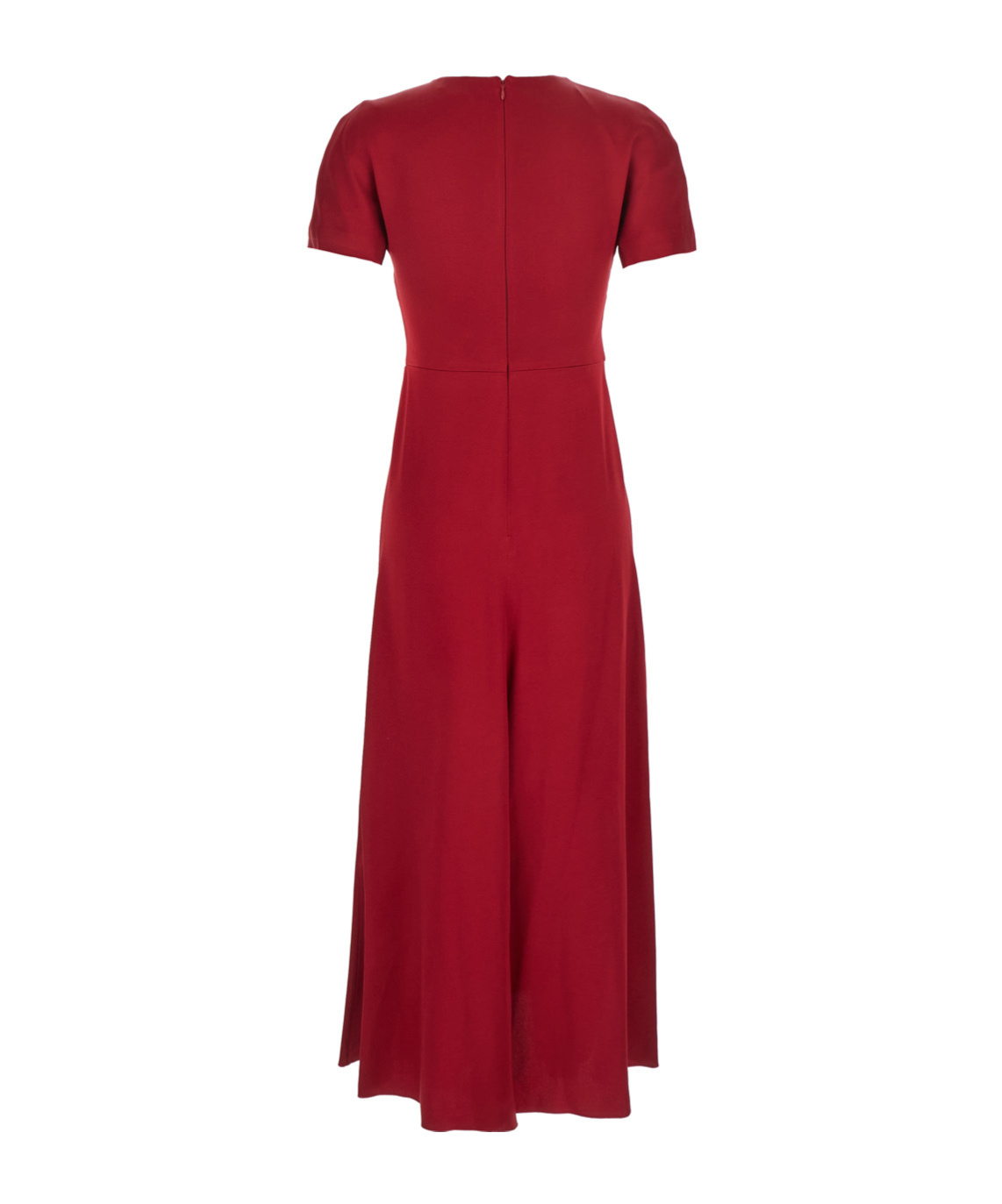 Victoria Beckham Red Crewneck Midi Dress With Gathered Waist And Rear Zip Closure In Red