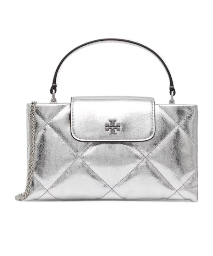 Tory Burch Kira Diamond Quilt East West Top Handle Purse In Gray