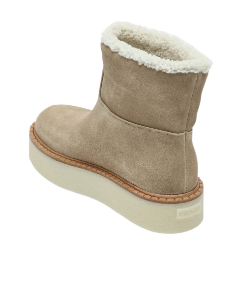 Prada Evolve Genuine Shearling Bootie In Brown