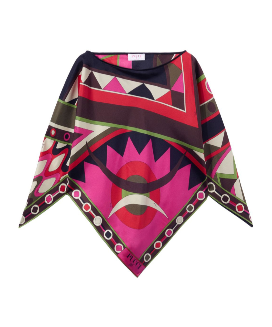 Pucci Abstract Boat Neckline Silk Loose Fit Top In Red