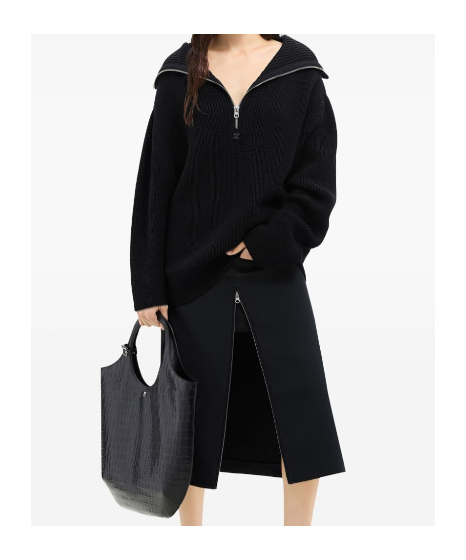 Courrèges Crewneck Wool Sweater V-neck In Black