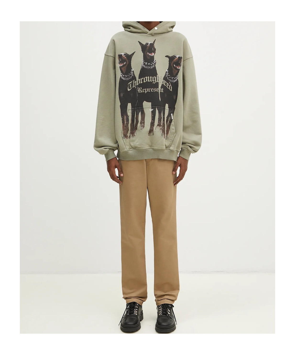 Represent Green Hoodie With Fixed Hood And Maxi Print On The Front In Cotton Man In Animal Print