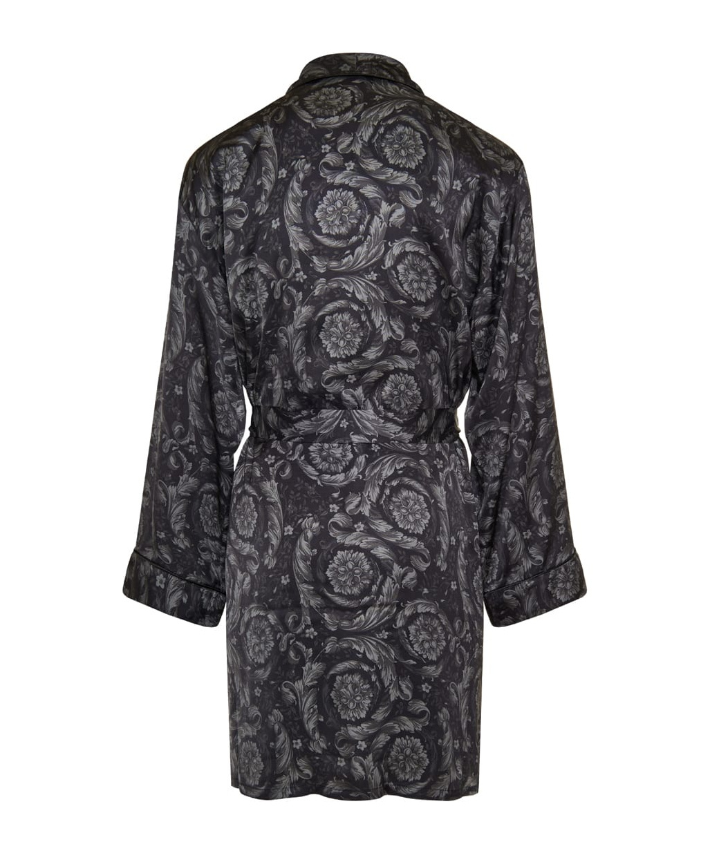 Versace Barocco-print Belted Robe In Black