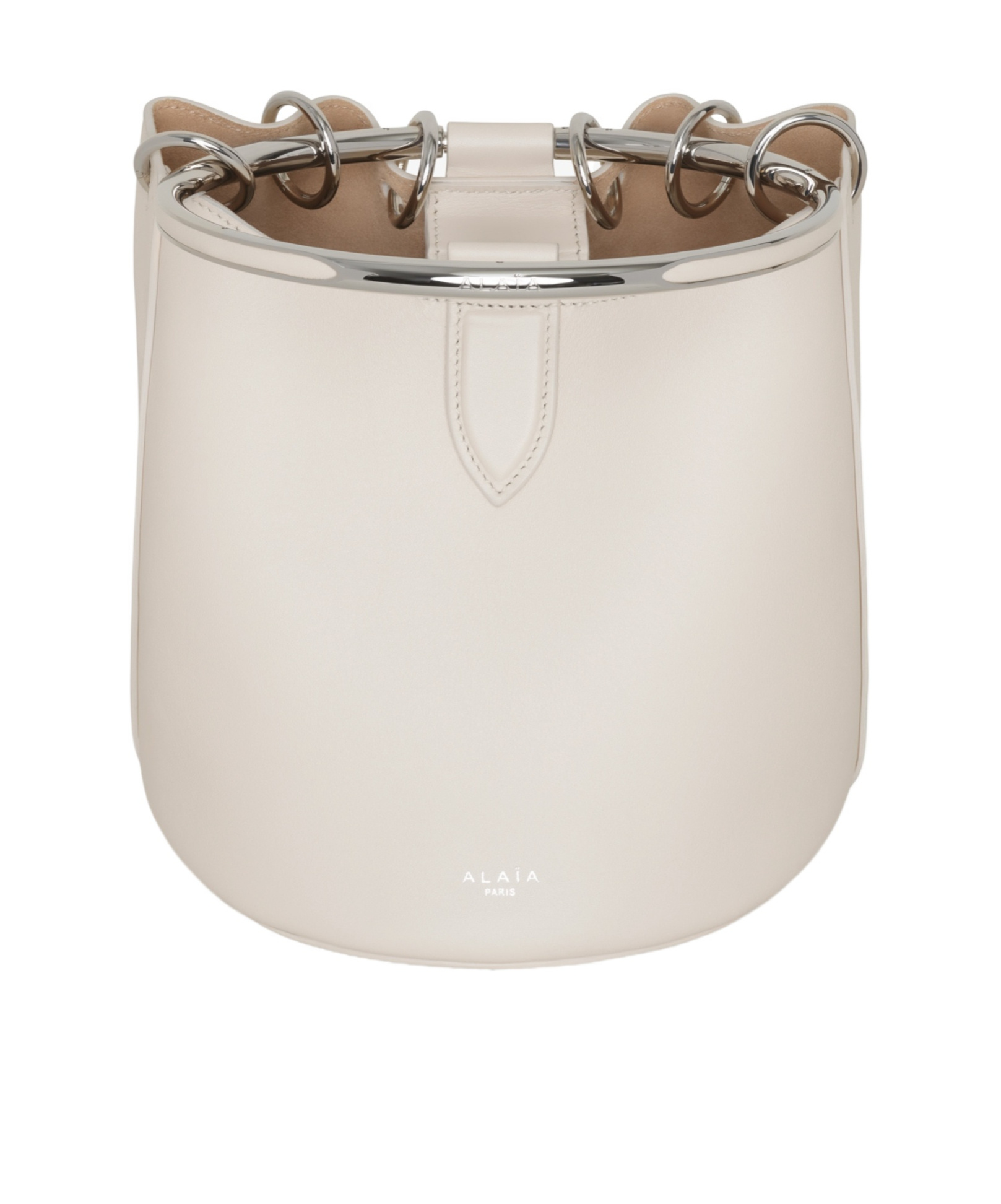 Alaïa Ring Medium Ivory Leather Bucket Bag In White