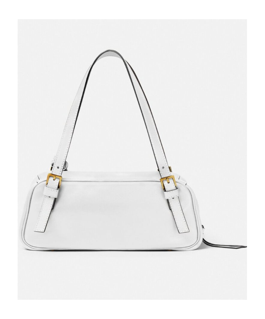 Versace Tag Zipper Shoulder Bag In White