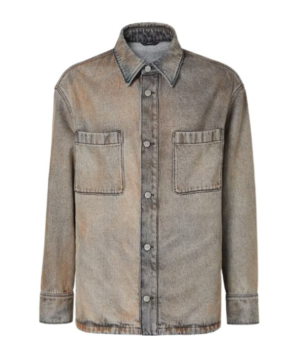 Fendi Long-sleeved Denim Shirt In Gray