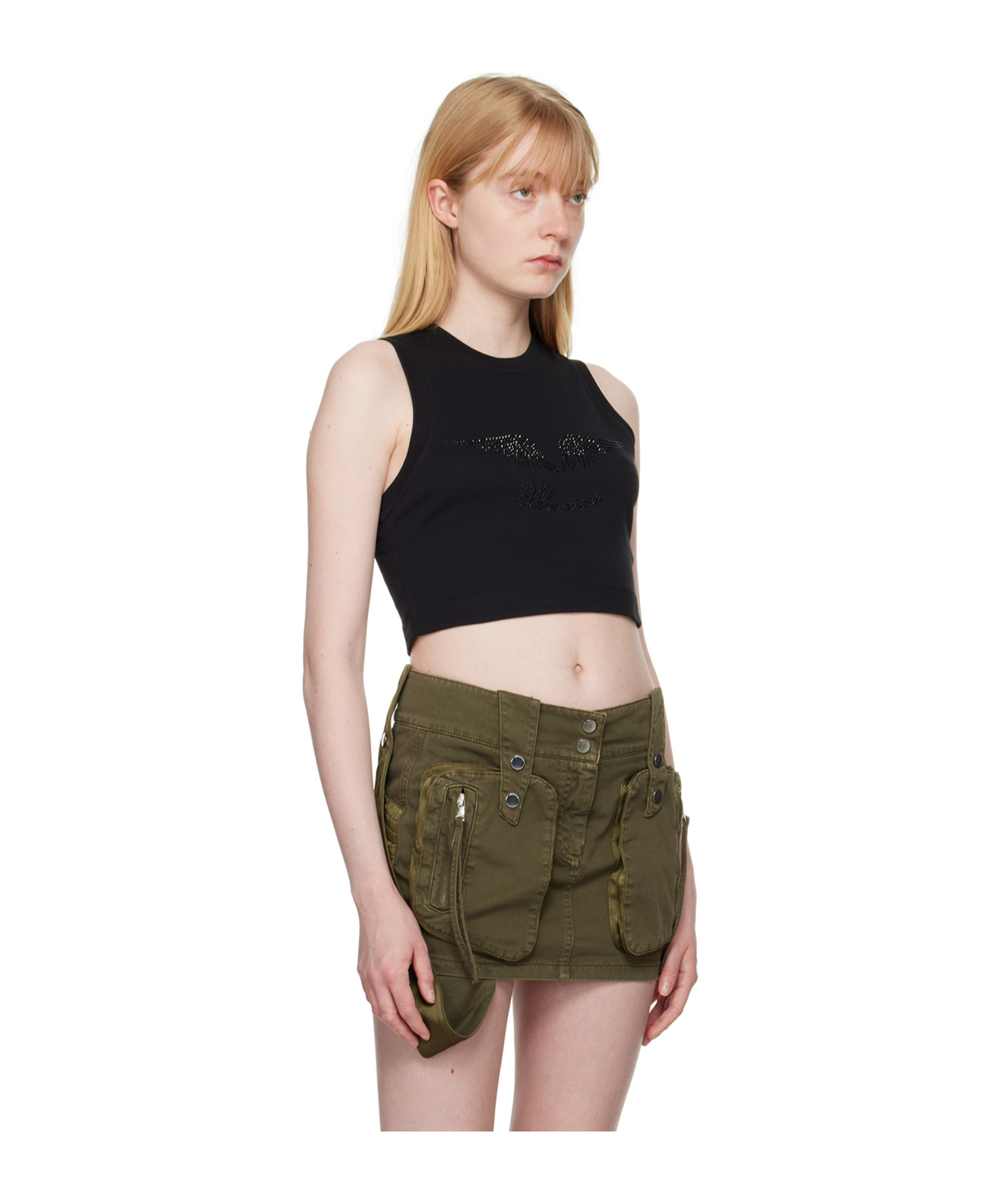 Shop Blumarine Rhinestone-embellished Cropped Tank Top In Multicolor