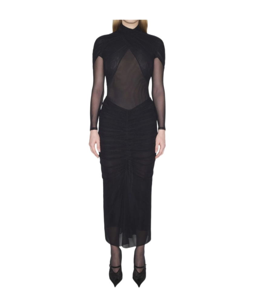 Mugler Halterneck Pleated Dress In Black