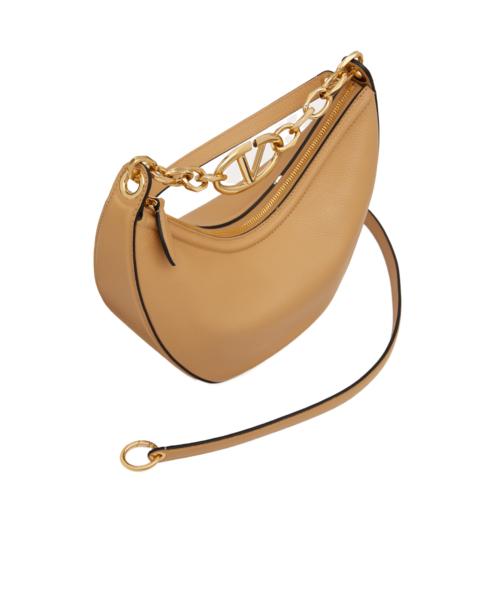 Valentino Vlogo Moon Cappuccino-coloured Small Hobo Bag In Nude