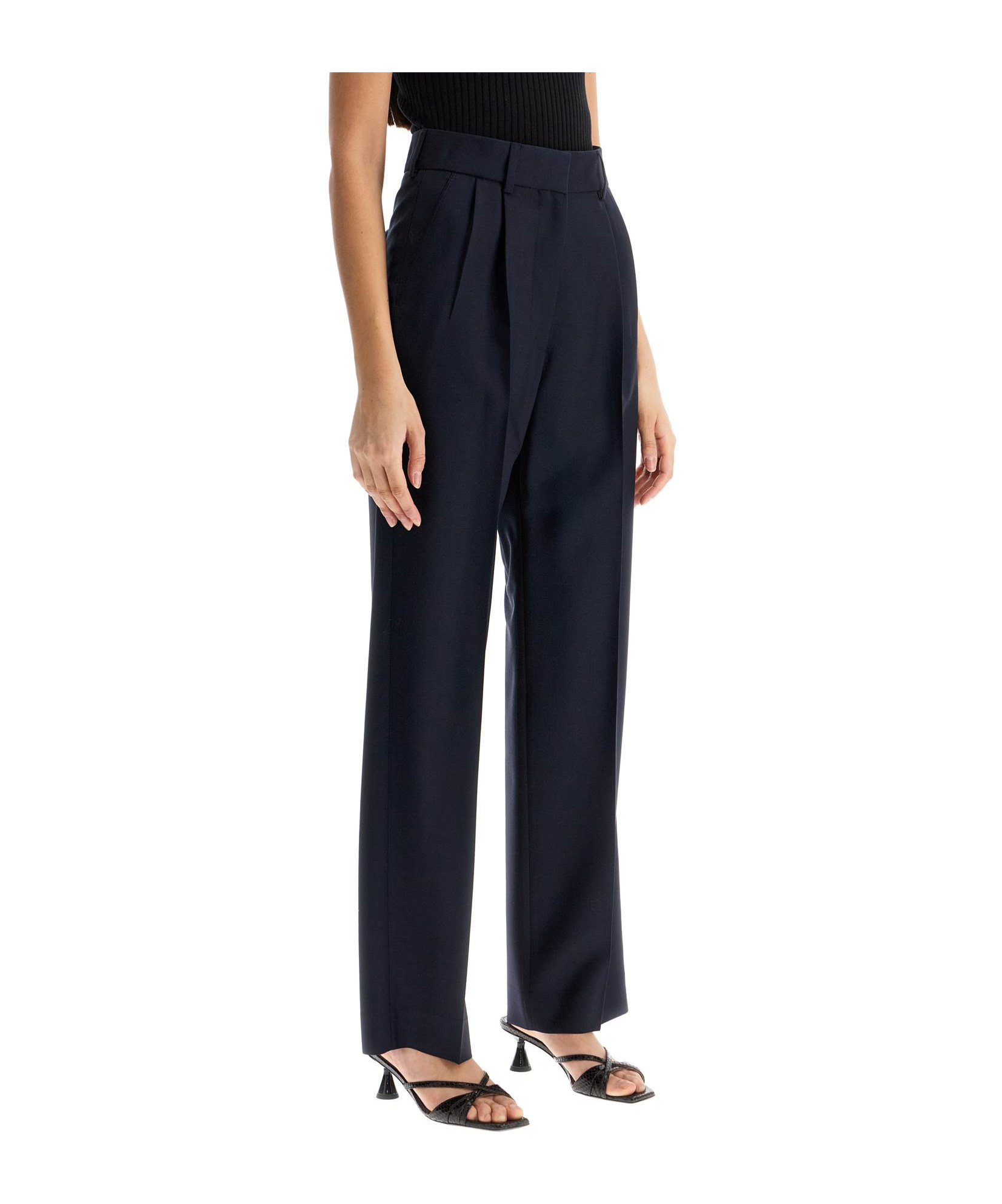 Blazé Milano Navy Blue Virgin Wool And Mohair High-waisted Pants