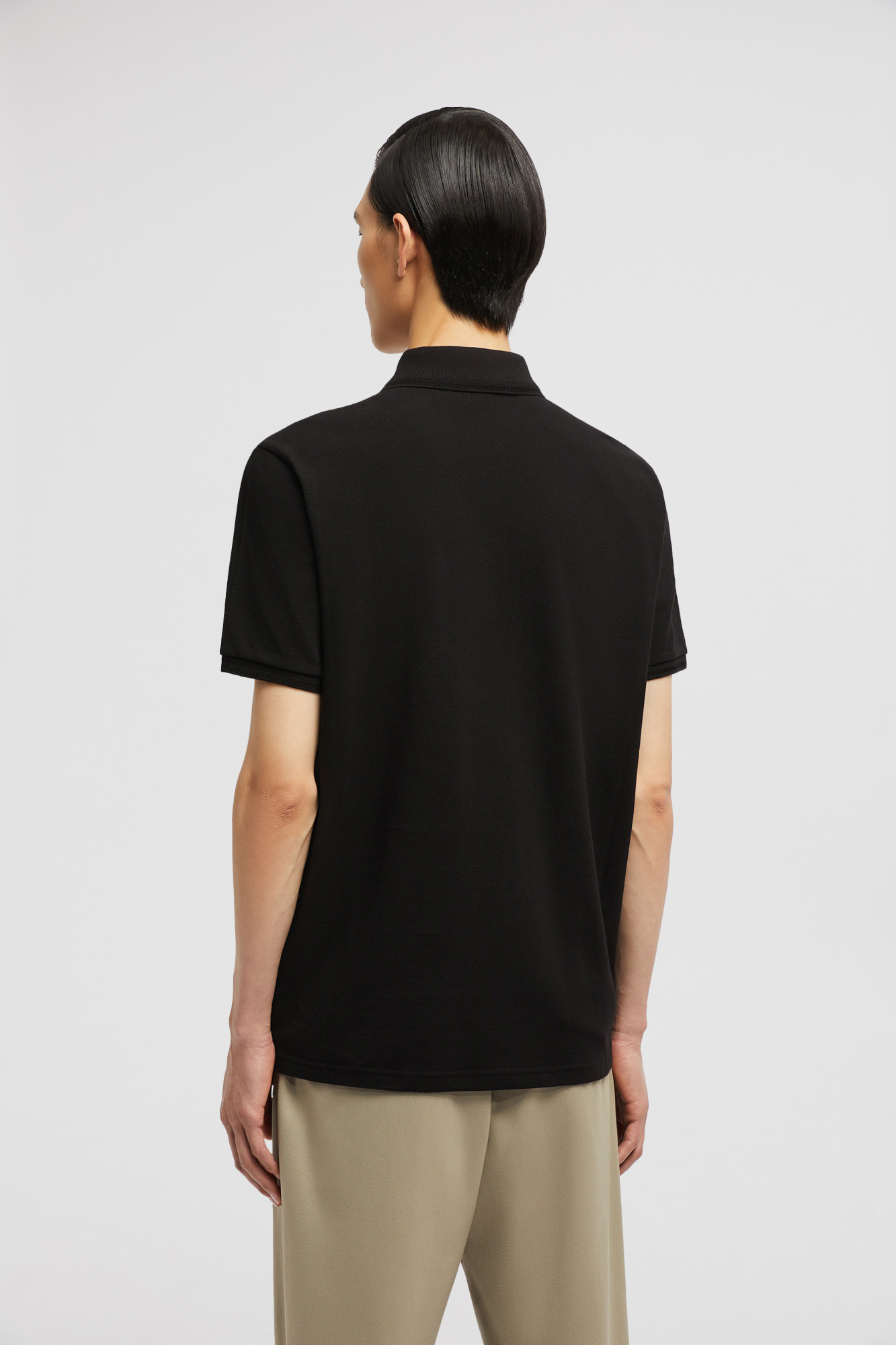 Moncler Logo Patch Cotton Piquet Polo Shirt In Black