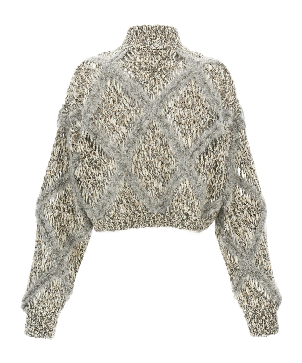 Brunello Cucinelli Multicolor Sequin Cropped Cardigan In Gray