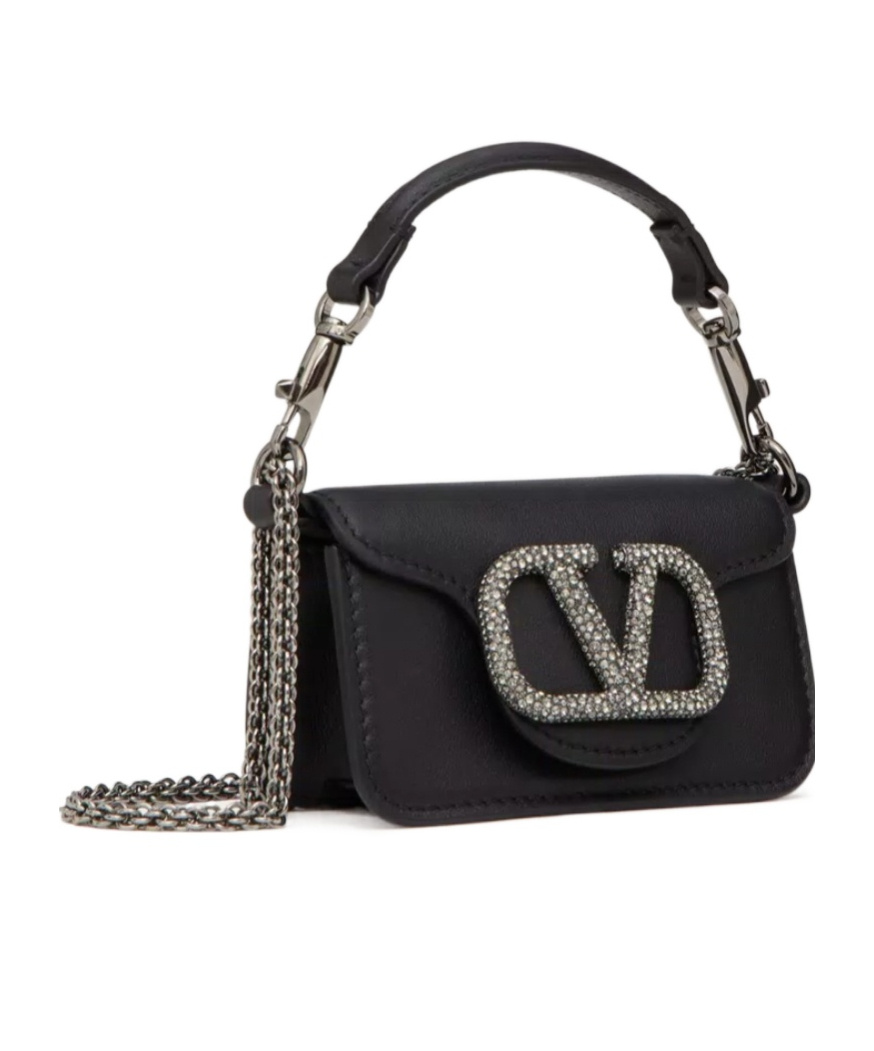 Shop Valentino Locò Micro Bag With Chain And Jewel Logo In Black