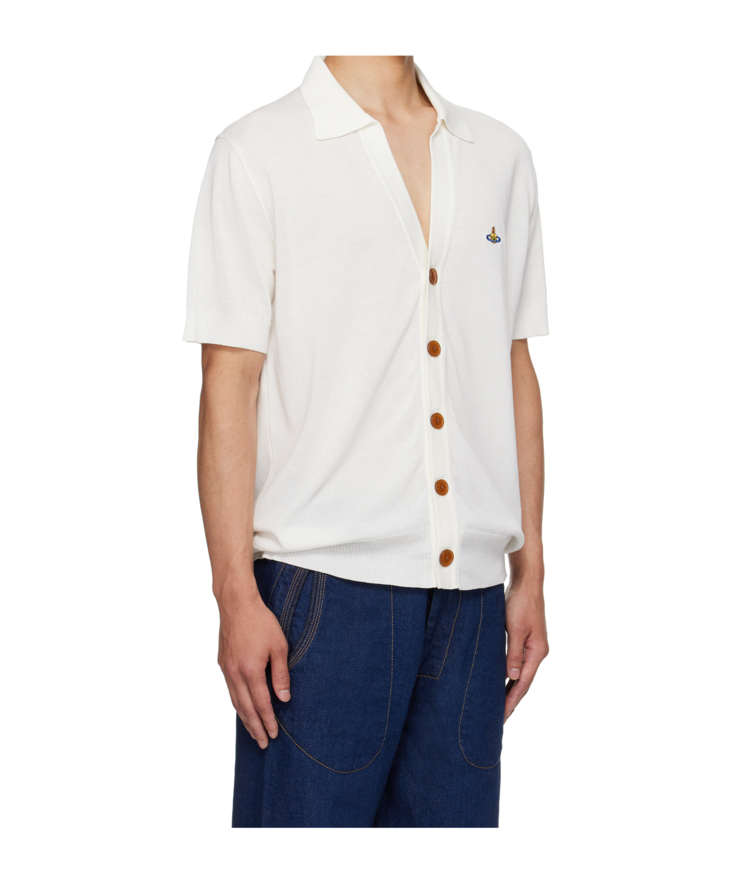 Vivienne Westwood White Cotton Polo Cardigan In White
