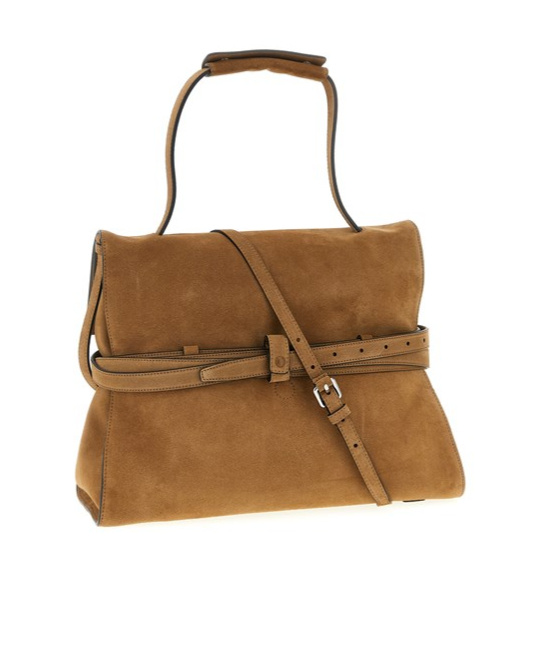 Moschino Medium Tie Me Belt-detail Suede Shoulder Bag In Brown