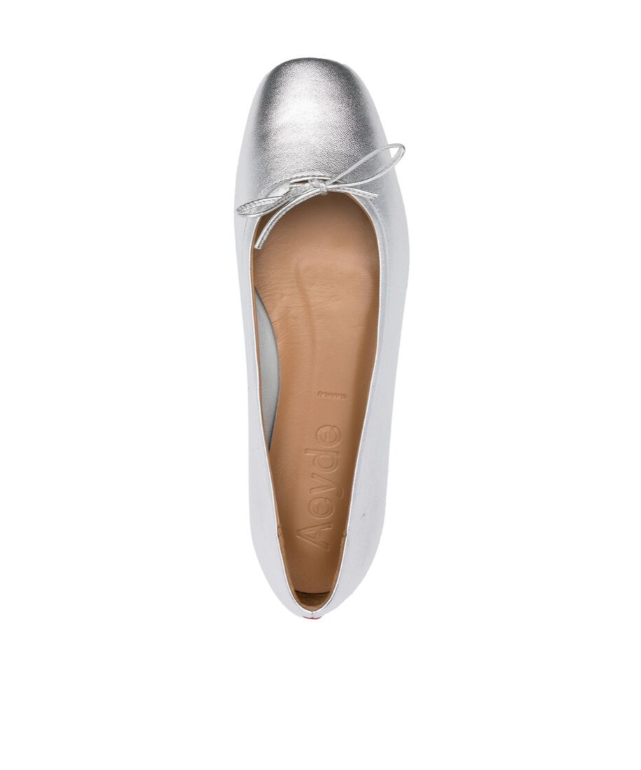 Aeyde Metallic Leather Ballerina Shoes In White