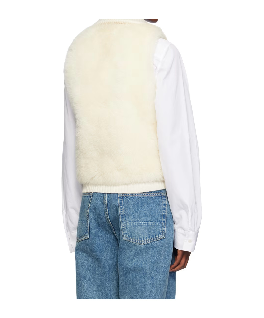 Yves Salomon Lambskin And Fur Vest With Ribbed Collar And Button Closure In White