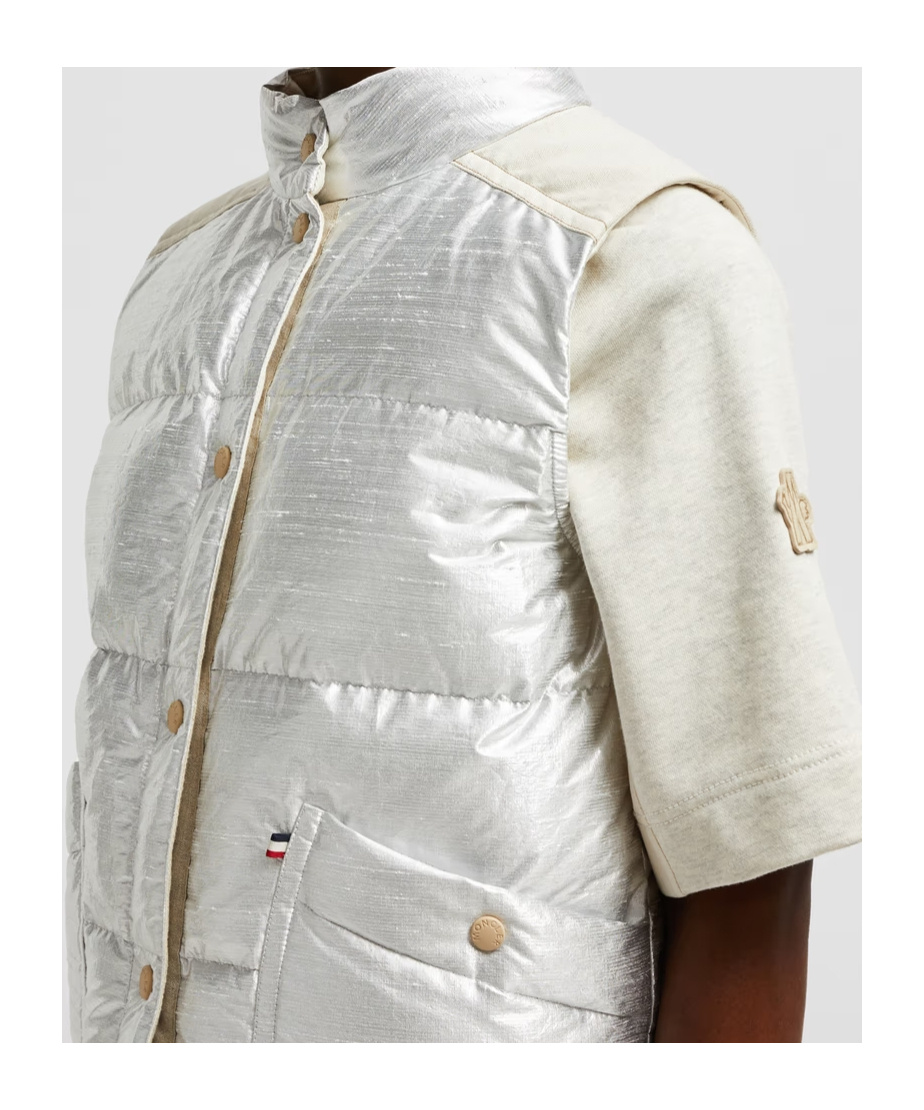 Moncler Doudoune Sans Manches En Lamé Pinchot In White