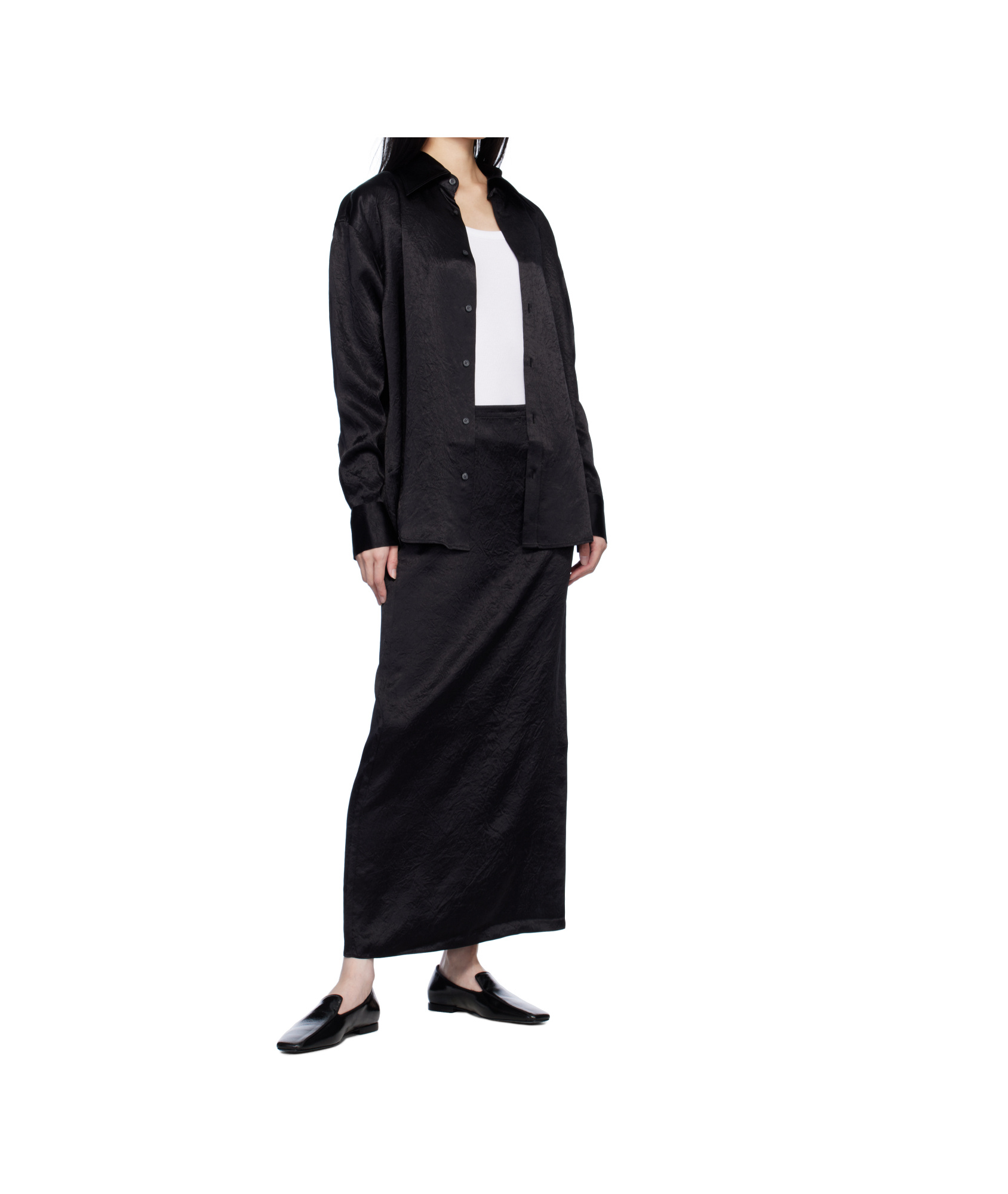 Filippa K Black Crinkled Pencil Maxi Skirt