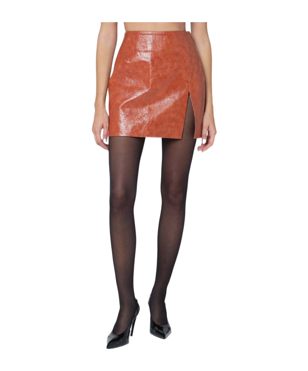 The Andamane Mini Skirt With Leather Effect And Side Slit In Orange
