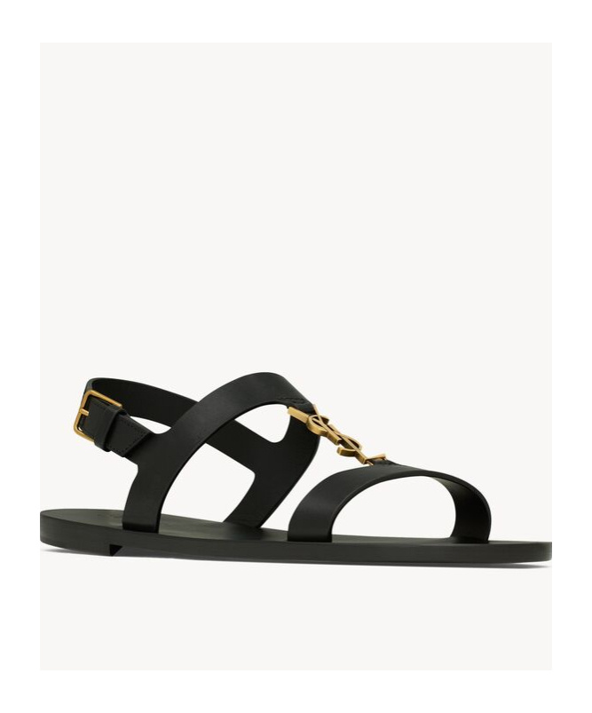 Saint Laurent Cassandre Sandals In Smooth Leather In Black