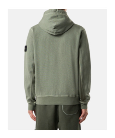 Stone Island Distressed Sweatshirt With Badge And Hood In Green
