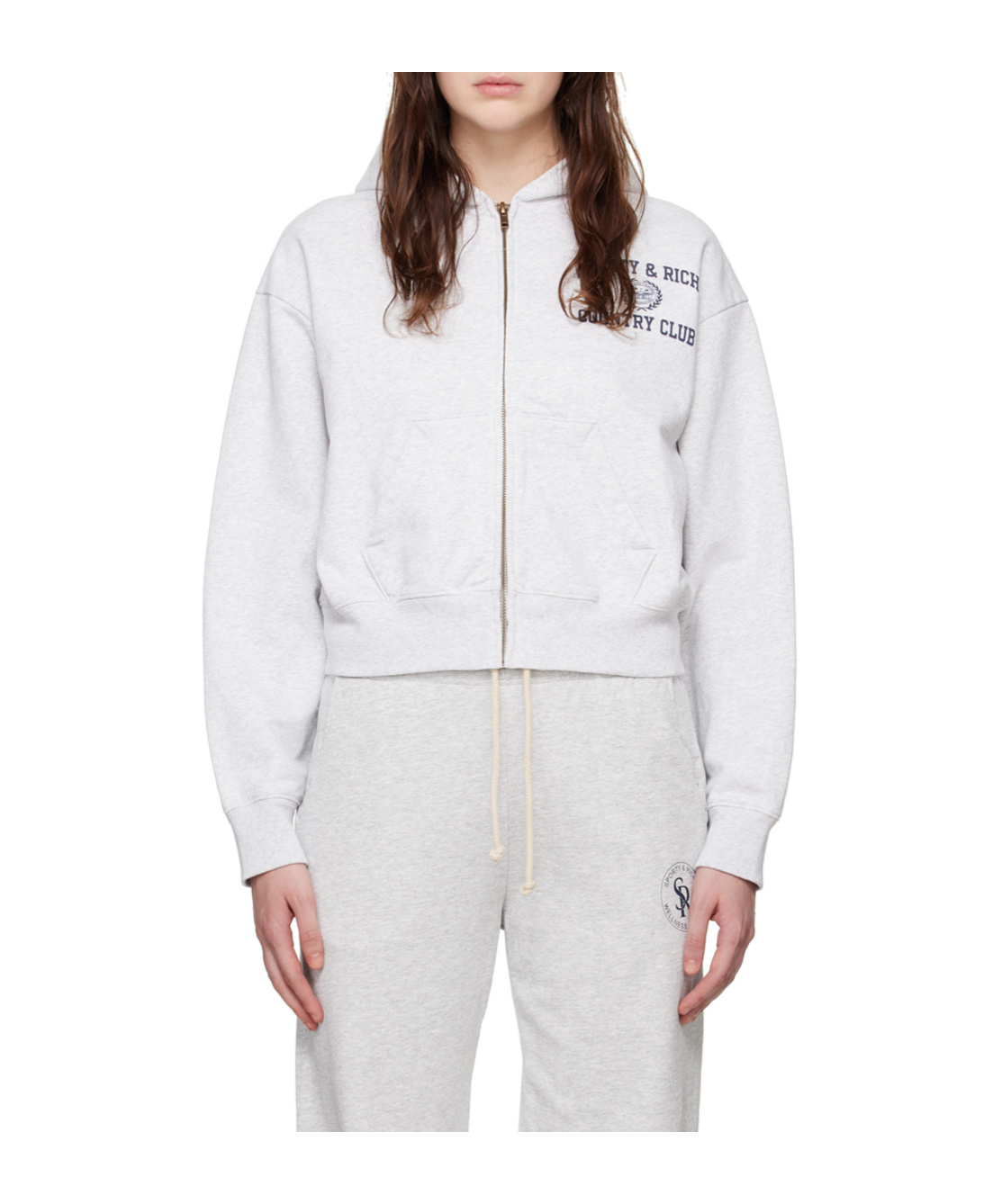 Sporty And Rich Gray Varsity Crest Hoodie In White