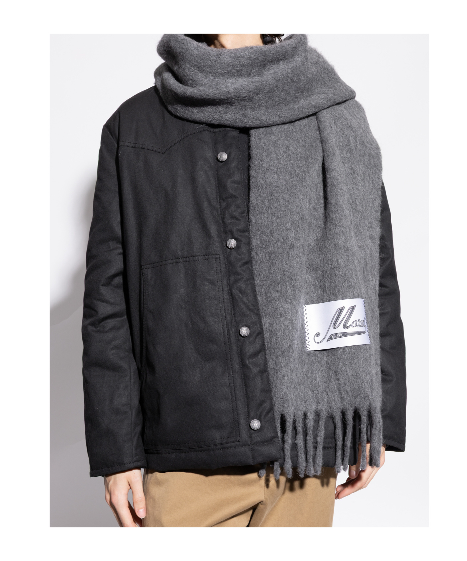 Marni Wool Scarf With Logo In Gray
