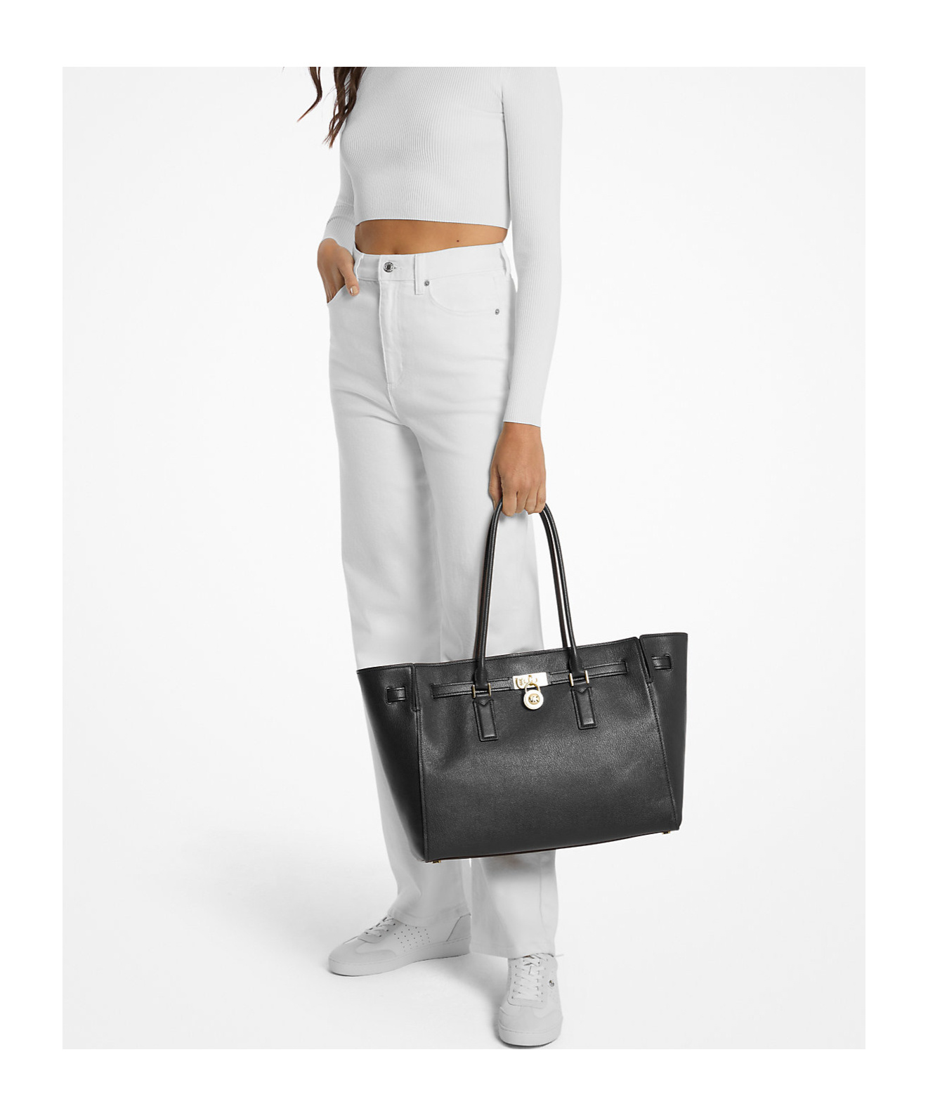 Michael Kors Hamilton Moderne Large Leather Tote Bag In Black