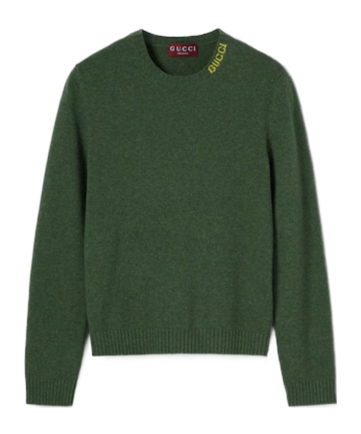 Gucci Felted Wool Knit Sweater With Intarsia In Green