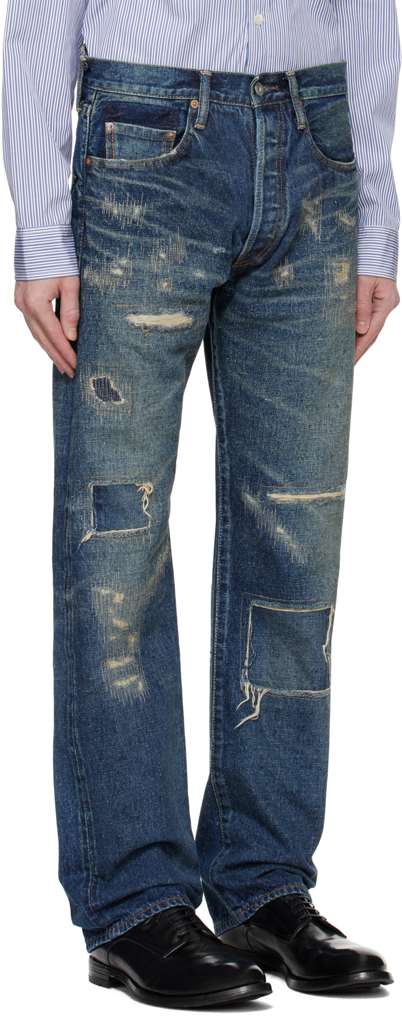 Junya Watanabe Distressed Jeans In Blue